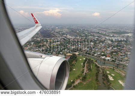 Bangkok Thailand - March 30, 2019:the Image Depicts The View Outside The Window Showing The Wing And