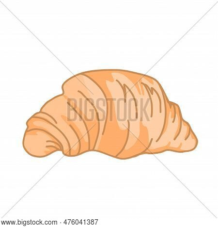 Cartoon French Croissant, Vector Isolated Illustration. Dessert, Bakery In Shape Of Crescent. Fresh 