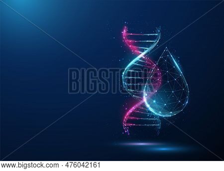 Abstract Blue And Purple Dna Molecule Helix And Drop Of Water
