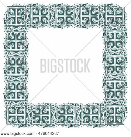 Georgian Traditional Decorative Frame. Square Shape. Sketch Style Drawing Isolated On White Backgrou