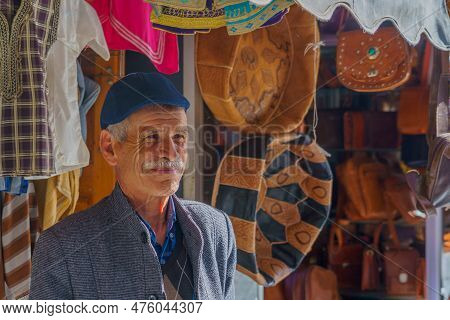 Casablanca, Morocco - March 29, 2023: View Of A Seller And His Shop, In The Market Of The Old Medina