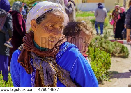 Timahdite, Morocco - April 01, 2023: View Of Locals Gathering, In The Middle Atlas Mountains, Morocc