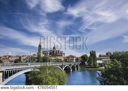 Perspective View Of The Bridge Of Enrique Estevan Over The Tormes River And The Cathedral Of Salaman