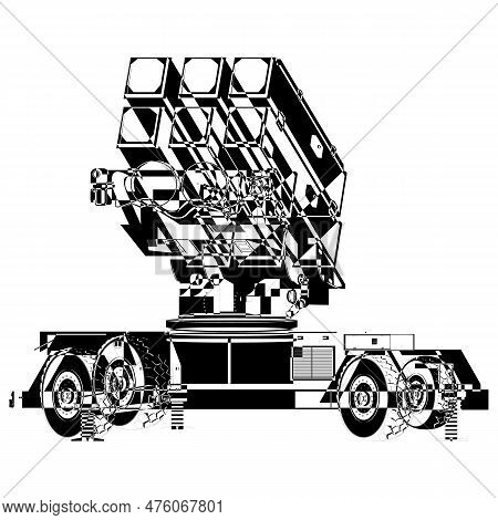 Anti - Aircraft Air Defense System Outline Aspide. Skyguard Nasams. Patriot. Vector Illustration Iso