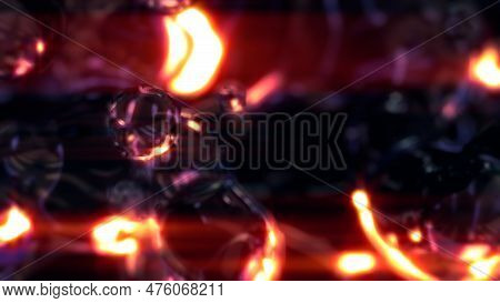 Orange Glowing Gauzy Glass Bubbles On Black Background - Abstract 3d Illustration
