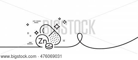 Zinc Mineral Line Icon. Continuous One Line With Curl. Chemical Element Zn Sign. Capsule Or Pill Sym