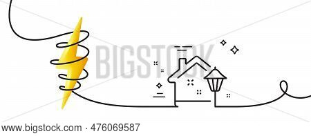 Street Light Line Icon. Continuous One Line With Curl. Outdoor Lamp Sign. House Illuminate Symbol. S