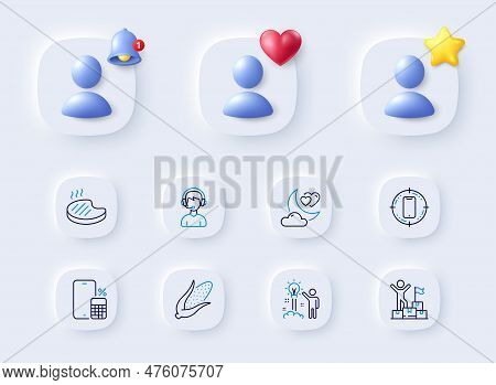 Creative Idea, Smartphone Target And Phone Calculator Line Icons. Placeholder With 3d Bell, Star, He