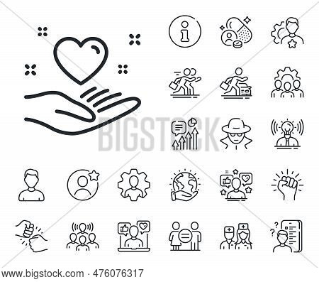 Friends Love Sign. Specialist, Doctor And Job Competition Outline Icons. Hold Heart Line Icon. Frien