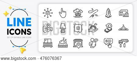 Bid Offer, Fishing Rod And Table Lamp Line Icons Set For App Include Cloakroom, Market Location, Bui