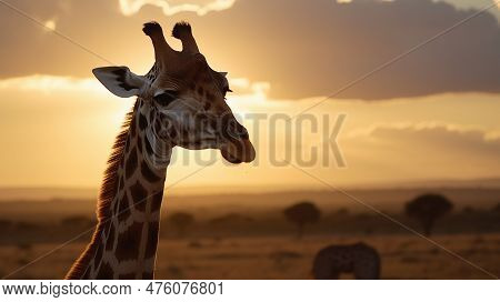 Immerse Yourself In The Serenity Of The Savannah As You Admire A Solitary Giraffe Against The Backdr