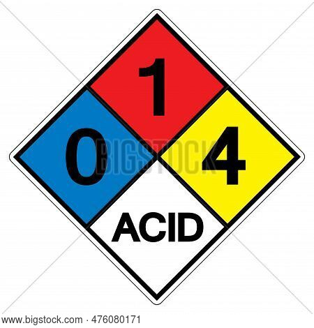 Nfpa Diamond 704 0-1-4 Acid Symbol Sign, Vector Illustration, Isolate On White Background Label. Eps
