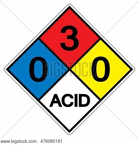 Nfpa Diamond 704 0-3-0 Acid Symbol Sign, Vector Illustration, Isolate On White Background Label. Eps