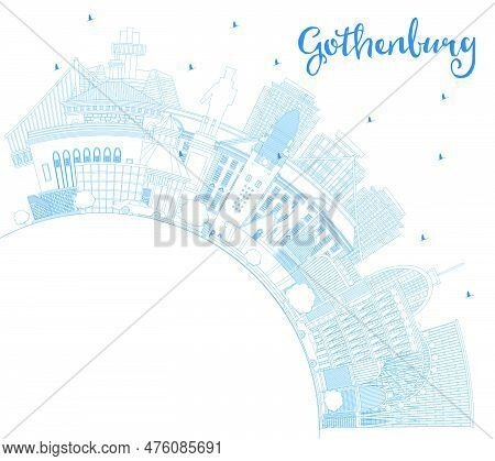 Outline Gothenburg Sweden City Skyline With Blue Buildings And Copy Space. Vector Illustration. Goth