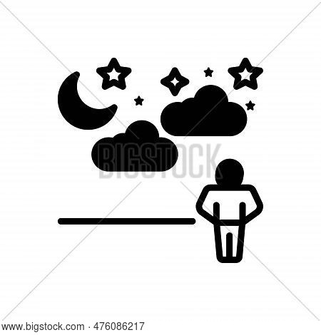 Black Solid Icon For Night Night-time Darkness Moon Cloud Star Obscurity Eventide Bedtime Moonlight