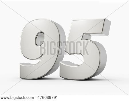 3d Shiny Silver Number 95 Ninety Five 3d Silver Number Isolated On White Background, 3d Illustration