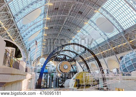 Moscow, Russia - November 28, 2018: Space Museum. Inside The Cosmonautics And Aviation Centre In The