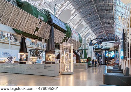 Moscow, Russia - November 28, 2018: Space Museum. Inside The Cosmonautics And Aviation Centre In The