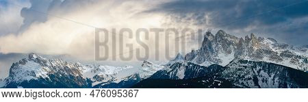Beautiful Winter Mountain Panorama. View From Rittner Horn (italy).