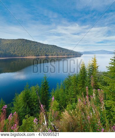 Mountain Lake Vidra Summer Evening View (near Romania Transalpina Road)