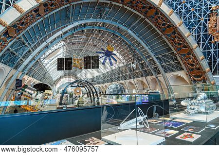 Moscow, Russia - November 28, 2018: Space Museum. Inside The Cosmonautics And Aviation Centre In The