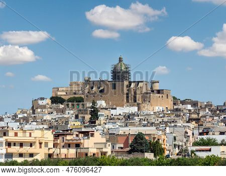 Small Picturesque Medieval Town Oria Panoramic View, Brindisi Region, Puglia, Italy. Roman Catholic 