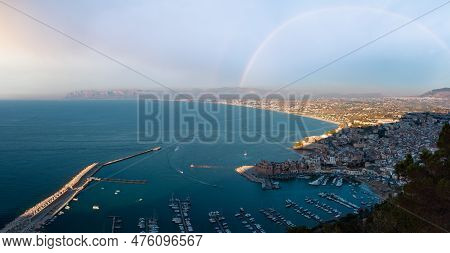 Evening View To Tyrrenian Sea Bay, Castellammare Del Golfo And Alcamo Town And Pier From Parking And