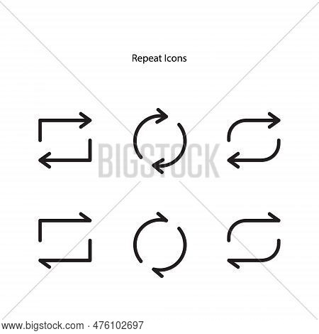 Repeat Button Line Icons On White Background. Linear Style Sign For Mobile Concept And Web Design. R