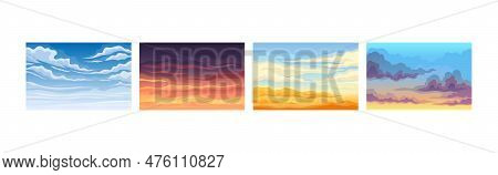 Sky Scene With Clouds Drifting Across It And Staying Still Vector Set