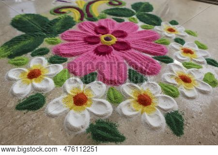 Rangoli Designs For Diwali And All Indian Festivals. Rangoli Or Colourful Floral Patterned Design Fo