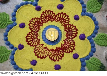 Rangoli Designs For Diwali And All Indian Festivals. Rangoli Or Colourful Floral Patterned Design Fo