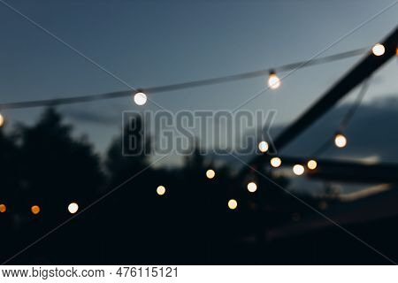 Decorative Outdoor String Lights At Night Time, Defocused Background, Night City Life Backdrop, Part