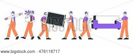Loading Service, Moving Concept, Loaders Characters Taking Furniture. Moving To Another Apartment, L