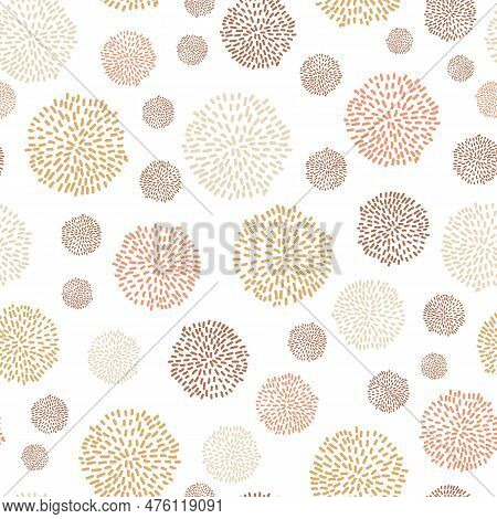 Vector Seamless Pattern Fluffy Pompom On White Background, Pink, Red Tones, Perfect For Babyshower, 