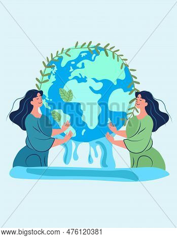 Woman Cradling The Globe, Embodying The Essence Of Environmental Stewardship.concept Signifying Envi
