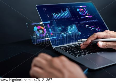 Analyst Working In Business Analytics And Data Management System To Make Report With Kpi And Metrics