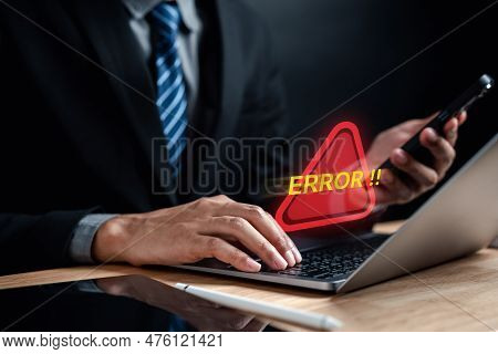 System Warning Caution Sign For Notification Error And Maintenance Concept. Cyber Attack On Computer