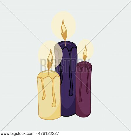 Vector Illustration Hand-drawn Three Candles With Burning Plaen