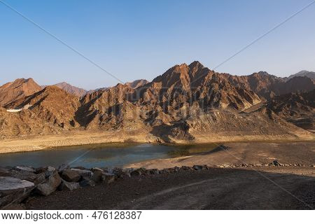 Hatta Mountains And Nature, Mountain Valley Landscape, Mountain Rocks In Mountain Valley Panorama - 