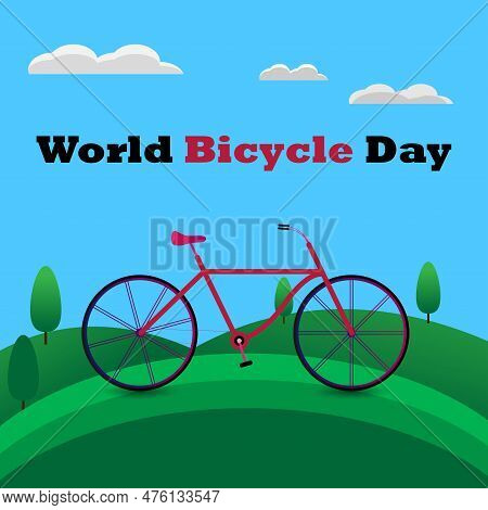 World Bicycle Day Design With Cycle On Green Mountain