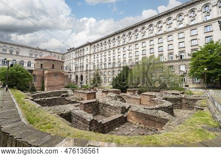 Sofia, Bulgaria. May 2023.  View Of The Church Of St. George And The Historical And Archaeological R