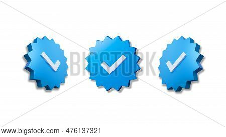 Profile Verification Check Mark Icon Blue From Different Angles 3d Illustration