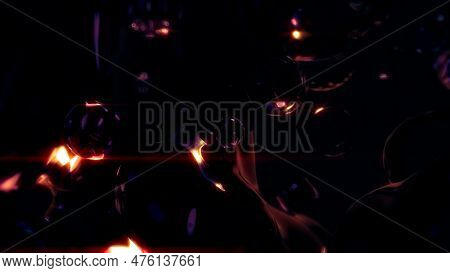 Orange Glowing Transpicuous Diamond Bulbs On Black Background - Abstract 3d Rendering
