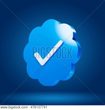 Verification Badge Icon On Blue Isolated Background. Blue Check. 3d Illustration
