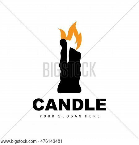 Candle Logo, Elegant Romantic Candle Light Dinner Flame Light Design, Traditional Spa Candle Vector