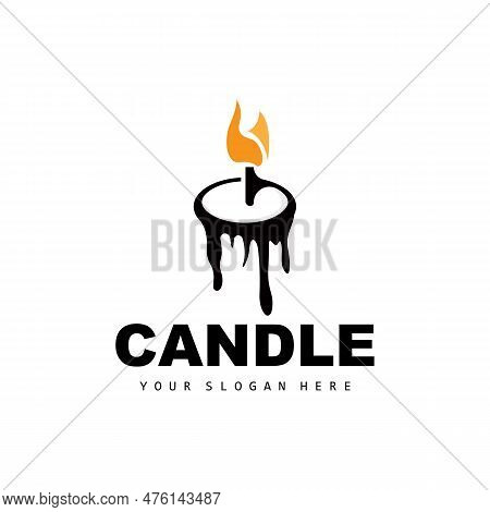 Candle Logo, Elegant Romantic Candle Light Dinner Flame Light Design, Traditional Spa Candle Vector