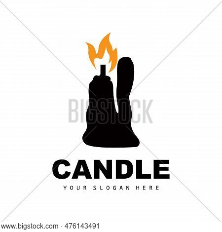 Candle Logo, Elegant Romantic Candle Light Dinner Flame Light Design, Traditional Spa Candle Vector