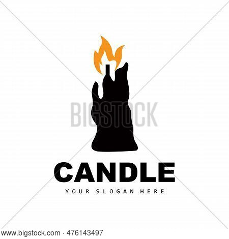 Candle Logo, Elegant Romantic Candle Light Dinner Flame Light Design, Traditional Spa Candle Vector