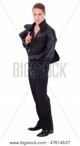 Elegant Young Man In Black Suit
