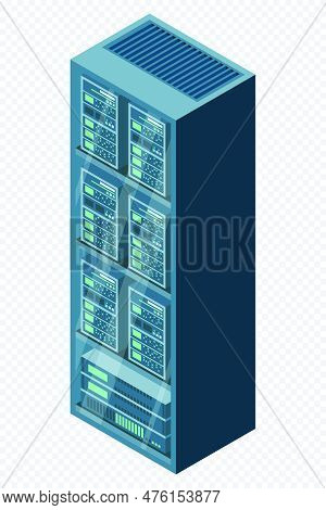 Isometric Server. Network Server Room. 3d Computer Equipment. Storage Database. Isometric Technology